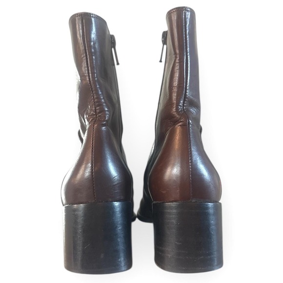 Bally Vintage Brown Leather Square Toe Block Heel Ankle Boots Women's 7.5 M - Picture 4 of 7